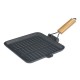 Grillpan gietijzer met opvouwbaar houten handvat, 24x24 cm | Grillpan gietijzer | Gietijzeren pan |