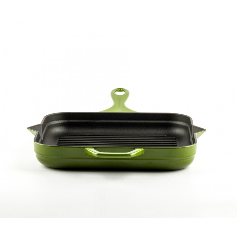 Geëmailleerde grillpan gietijzer Hosse, Bamboo, 28x28cm | Grillpan gietijzer | Gietijzeren pan |