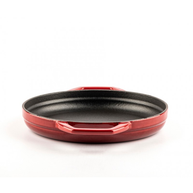 Geëmailleerde gietijzeren pan met twee handvatten Hosse, Rubin, Ф22cm | Platte gietijzeren pan | Gietijzeren pan |
