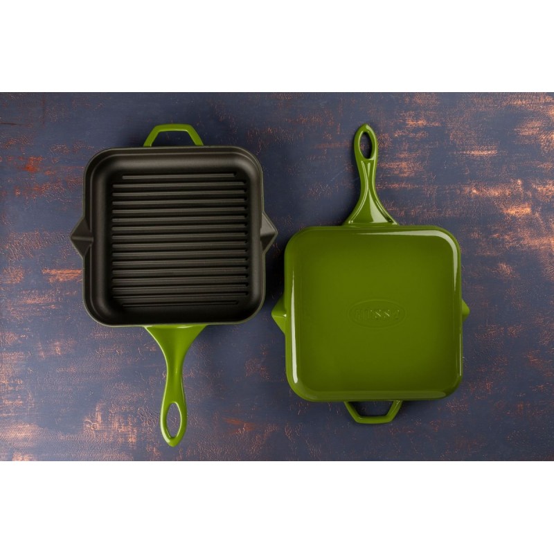 Geëmailleerde grillpan gietijzer Hosse, Bamboo, 28x28cm | Grillpan gietijzer | Gietijzeren pan |