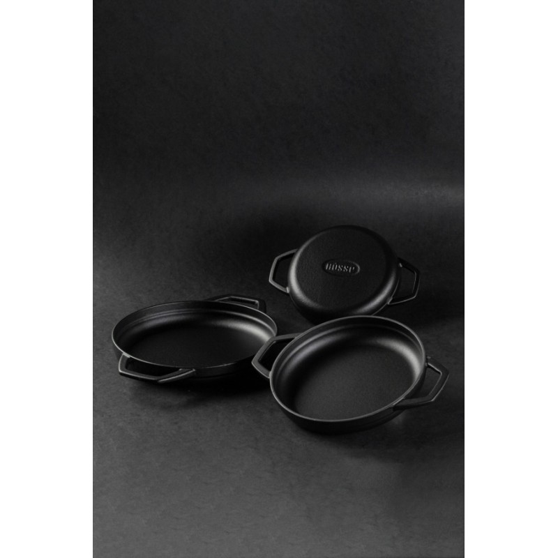 Geëmailleerde gietijzeren pan met twee handvatten Hosse, Black Onyx, Ф19cm | Platte gietijzeren pan | Gietijzeren pan |