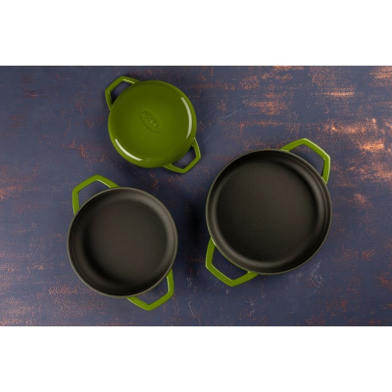 Geëmailleerde gietijzeren pan met twee handvatten Hosse, Bamboo, Ф19cm | Platte gietijzeren pan | Gietijzeren pan |