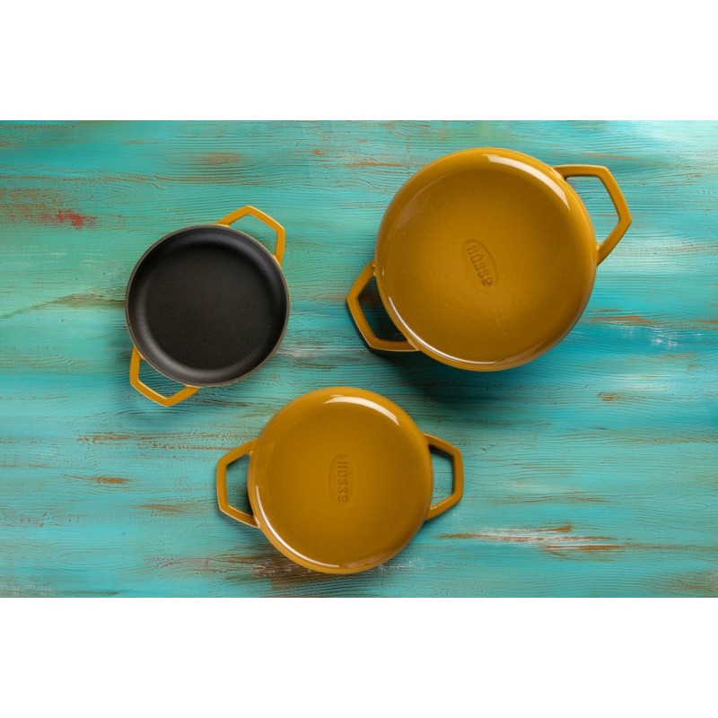 Geëmailleerde gietijzeren pan met twee handvatten Hosse, Dijon, Ф16cm | Platte gietijzeren pan | Gietijzeren pan |