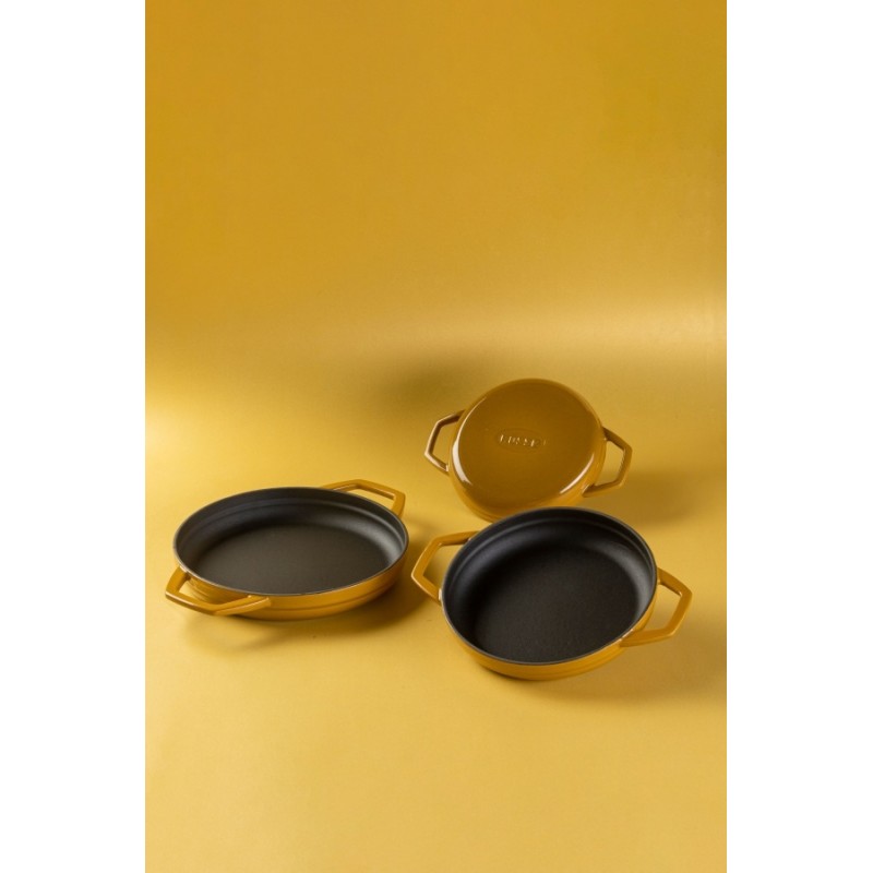 Geëmailleerde gietijzeren pan met twee handvatten Hosse, Dijon, Ф16cm | Platte gietijzeren pan | Gietijzeren pan |